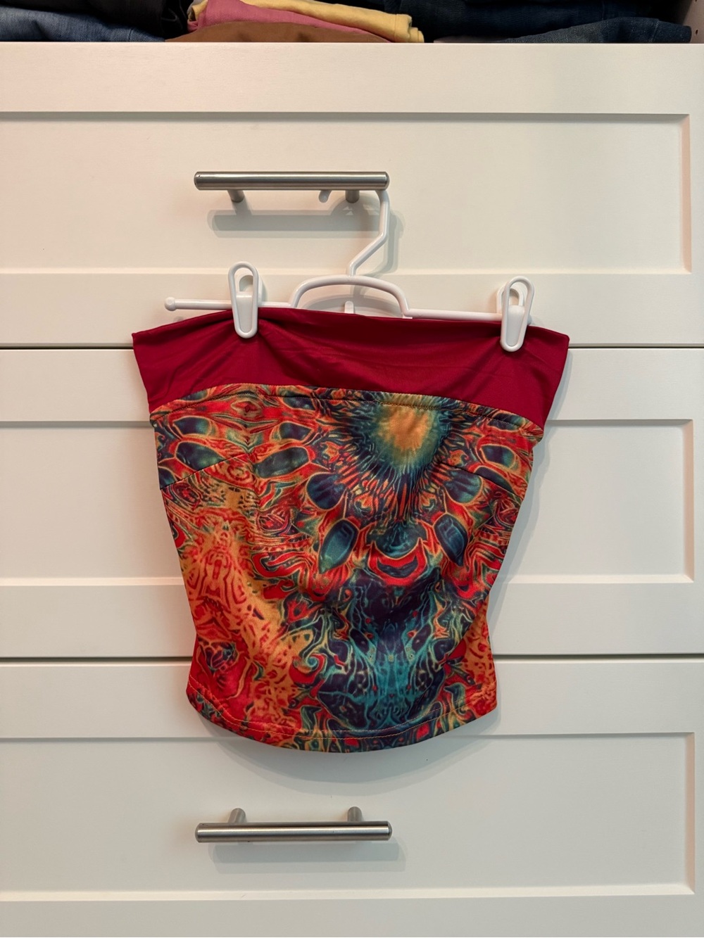 Red Multicolor Strapless Printed Tube Camisole